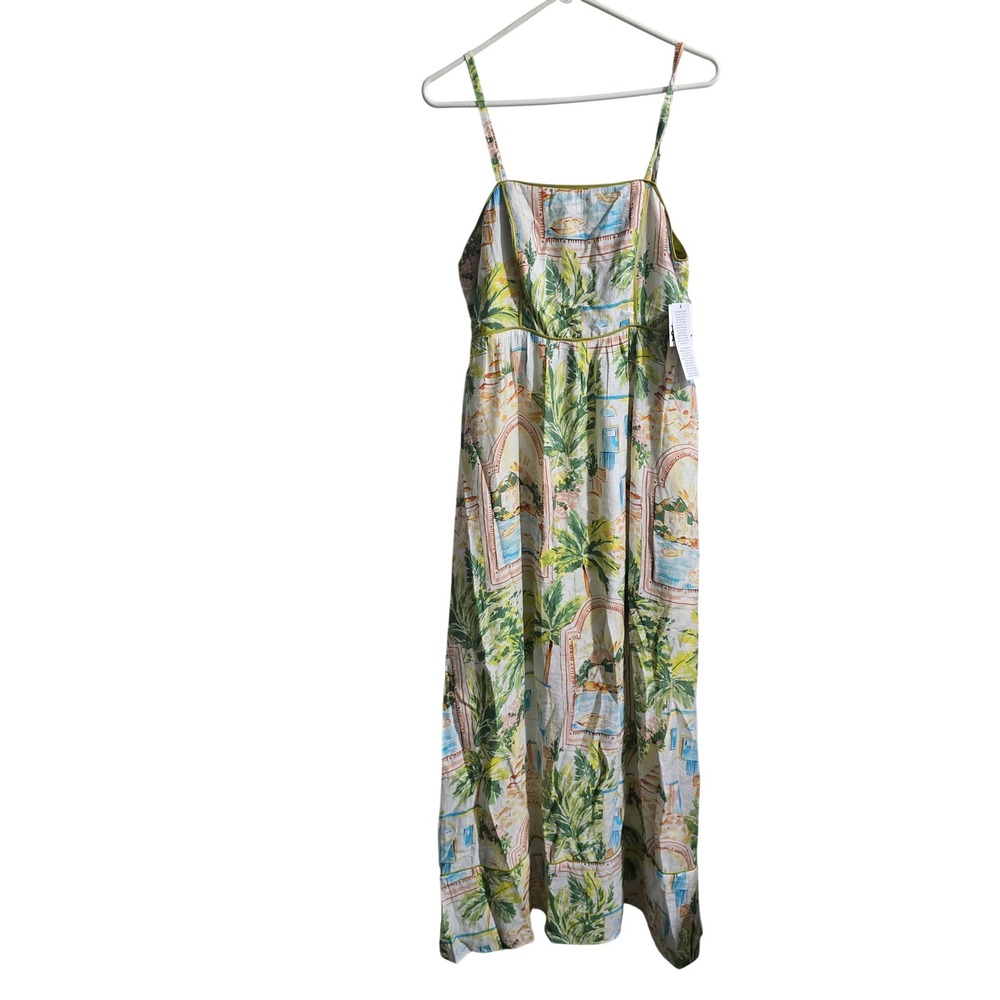 The Good Journey Maxi Dress Womens 10 Green Tropical Palm Tree Coastal Print NWT